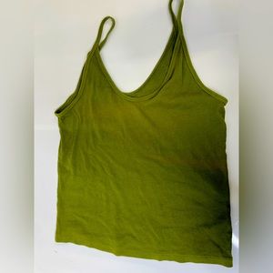 Muted Lime Green Thin Strap V Neck Ribbed Tank Top - Good Condition
